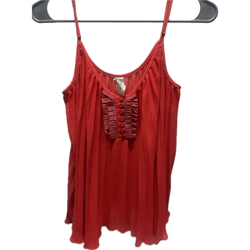 Free People  Babydoll Style Red Pleated Ruffle Button Trim Cami Medium tank